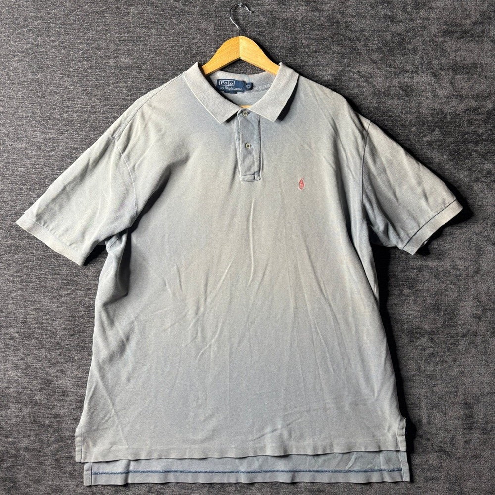 Polo Ralph Lauren Mens XXL Faded Grey Short Sleeve Pique Polo Shirt Red Pony